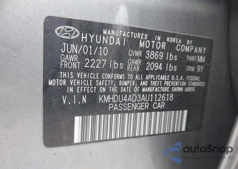 2010 Hyundai Elantra Gls z USA, uszkodzony, nr VIN KMHDU4AD3AU112618